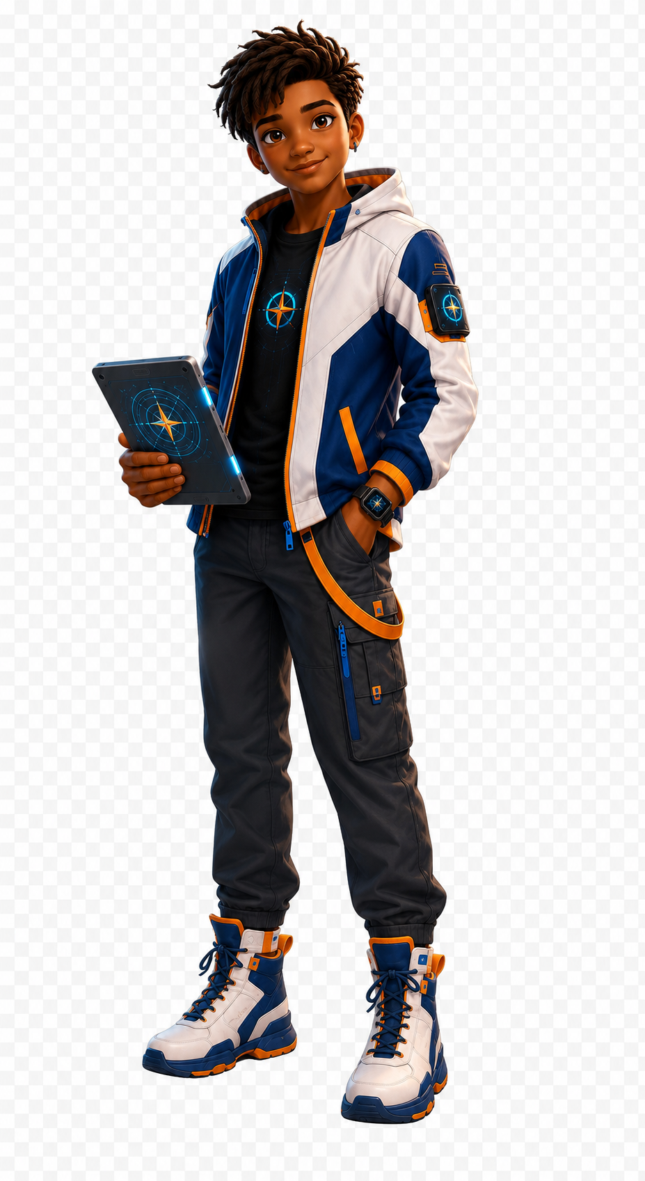 Nova the Explorer, a Career Squad guide holding a tablet showing a compass